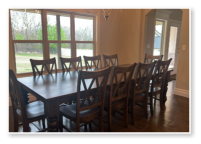 Custom built dining table in the Classic Farmhouse style built by Cattle Bend Woodworks.