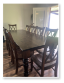Custom built dining table in the Classic Farmhouse style built by Cattle Bend Woodworks.