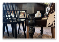 Custom built dining table in the Modern Farmhouse style built by Cattle Bend Woodworks.