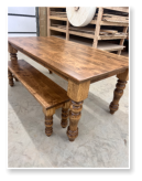 Custom built dining table in the Classic Farmhouse style built by Cattle Bend Woodworks.