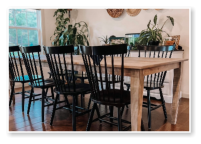 Custom built dining table in the Shaker Style built by Cattle Bend Woodworks.