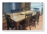 Custom built dining table in the Classic Farmhouse style built by Cattle Bend Woodworks.