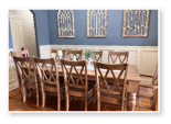 Custom built dining table in the Classic Farmhouse style built by Cattle Bend Woodworks.