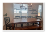 Custom built dining table in the Classic Farmhouse style built by Cattle Bend Woodworks.