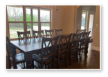 Custom built dining table in the Classic Farmhouse style built by Cattle Bend Woodworks.